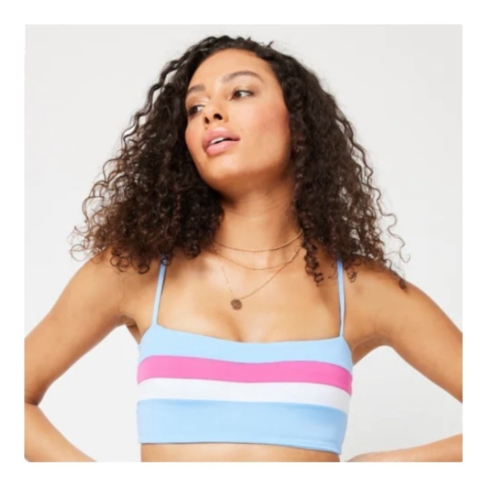 L*Space Rebel Stripe Bikini Top in Aura-White-Bubblegum NWT